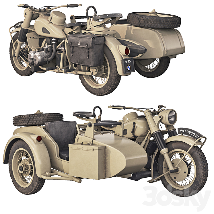 BMW R75 Sahara 1942 3D Model Free