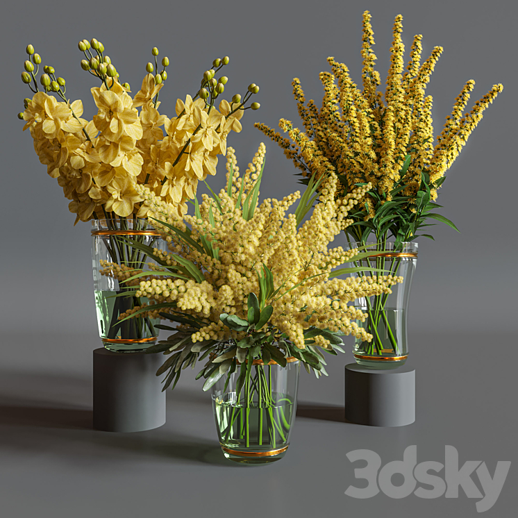 Flower Set 011 Yellow flowers. 3DS Max - thumbnail 1