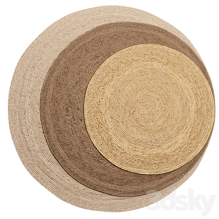 Natural Round Spiral Braided Jute Rug 3D Model