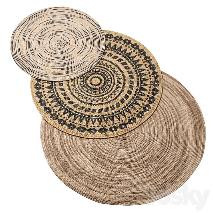 Natural Round Spiral Braided Jute Rug ornament 3DS Max Model - thumbnail 1
