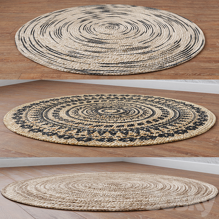 Natural Round Spiral Braided Jute Rug ornament 3DS Max Model - thumbnail 2