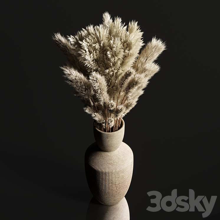 Dry Plants Bouquet Indoor concrete vase 3DS Max - thumbnail 2
