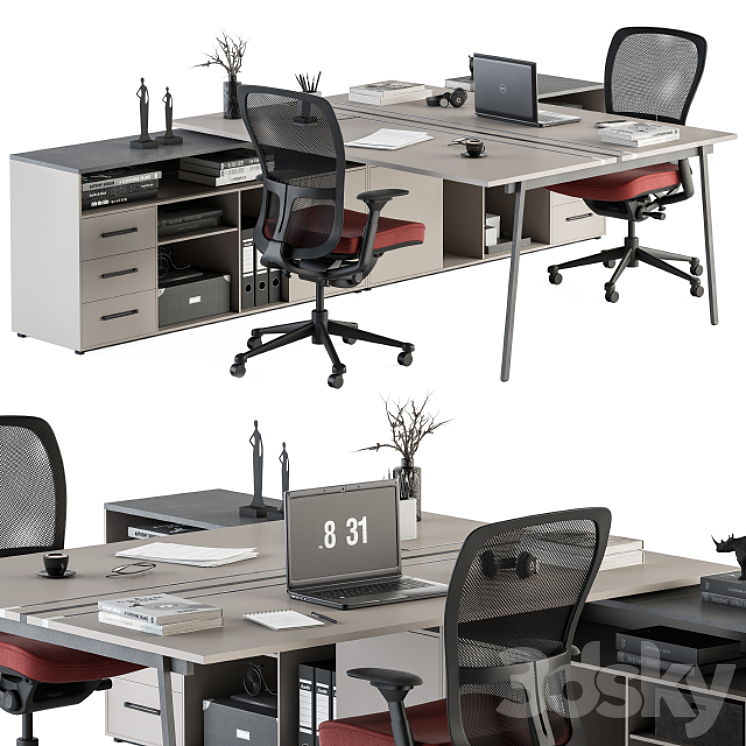 employee Set – Office Furniture 244 3DS Max - thumbnail 1