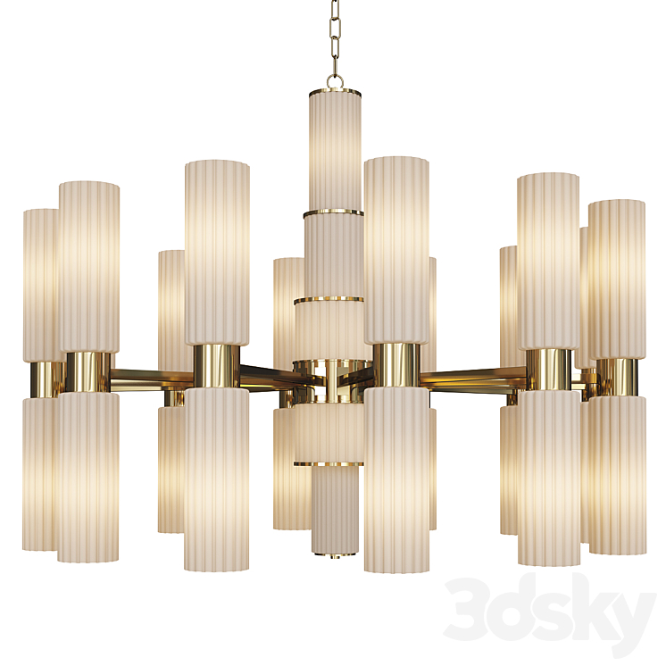 Gold and white glass chandelier 3DS Max Model - thumbnail 1