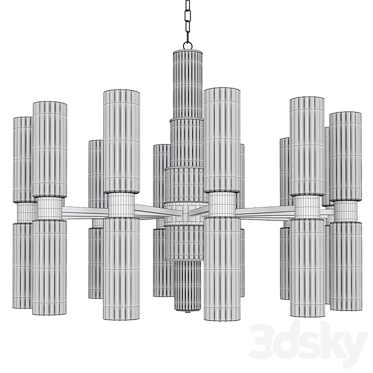 Gold and white glass chandelier 3DS Max Model - thumbnail 2