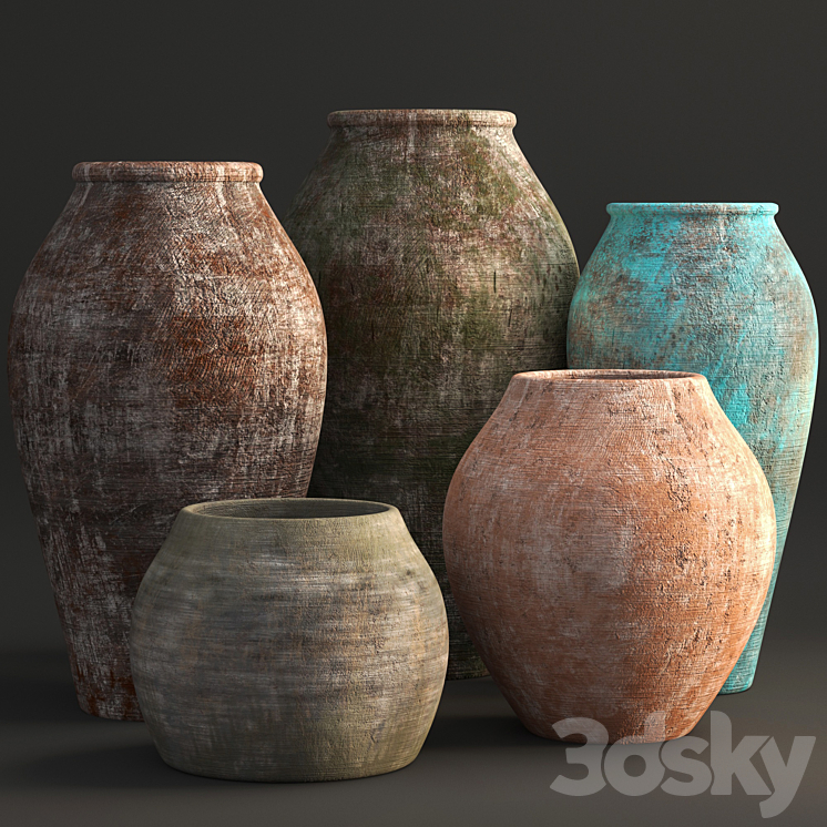 Vase_01_za_pot,vase,flowerpot,brown,blue,red,pottery（model:3744415）