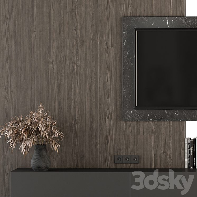 TV Wall Wood and Stone – Set 28 3DS Max - thumbnail 2