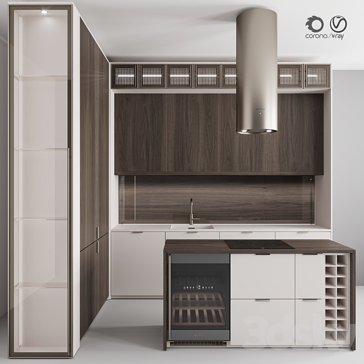 “Kitchen No. 100 “”Dark Wood and Beige””” 3DS Max - thumbnail 1