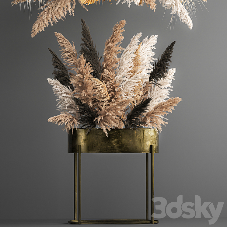 Hanging bouquet composition of dried flowers from pampas suspension dry palm leaf. 188. 3DS Max Model - thumbnail 2