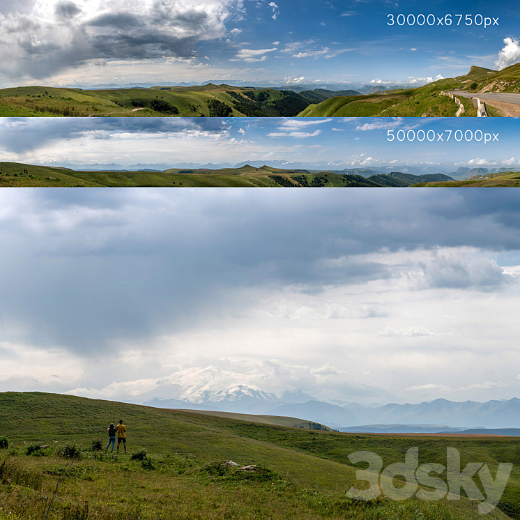 Panorama with Elbrus and hills. 2 pcs. 30-50k 3D Model