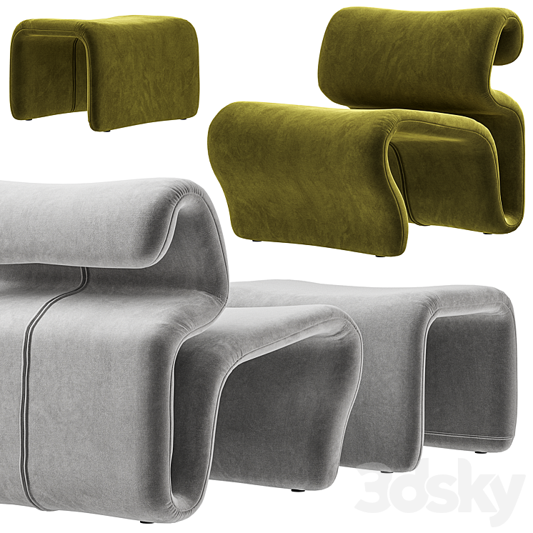 Artilleriet – Etcetera (Fabric Easy Chair and Footstool) 3DS Max - thumbnail 2