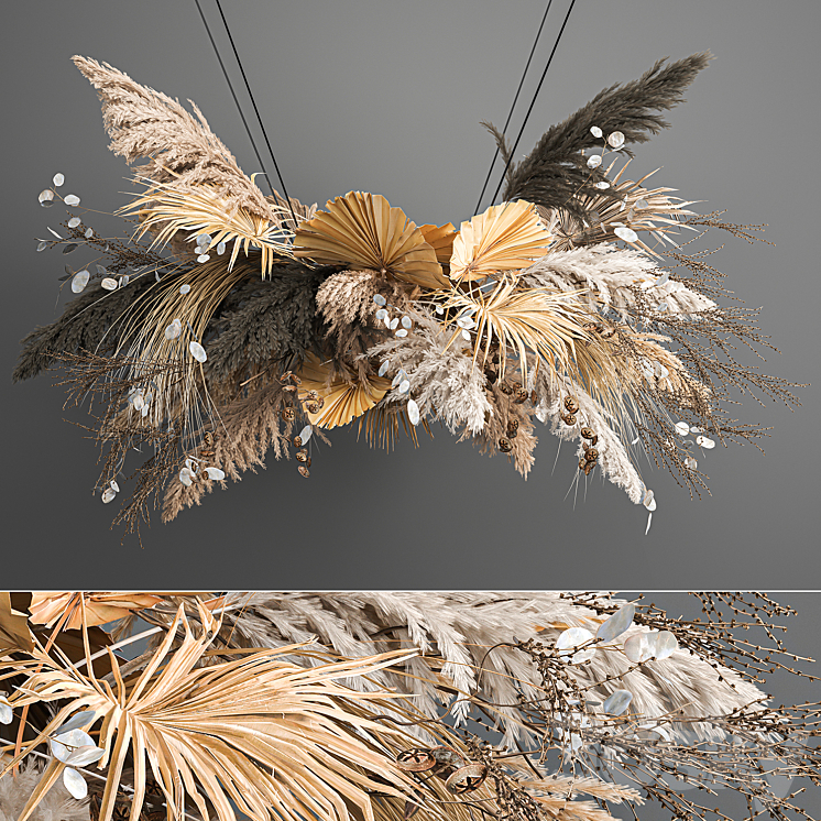Hanging installation bouquet of dried flowers with pampas pampas grass reeds suspension wedding decor and decoration. 189. 3DS Max - thumbnail 1