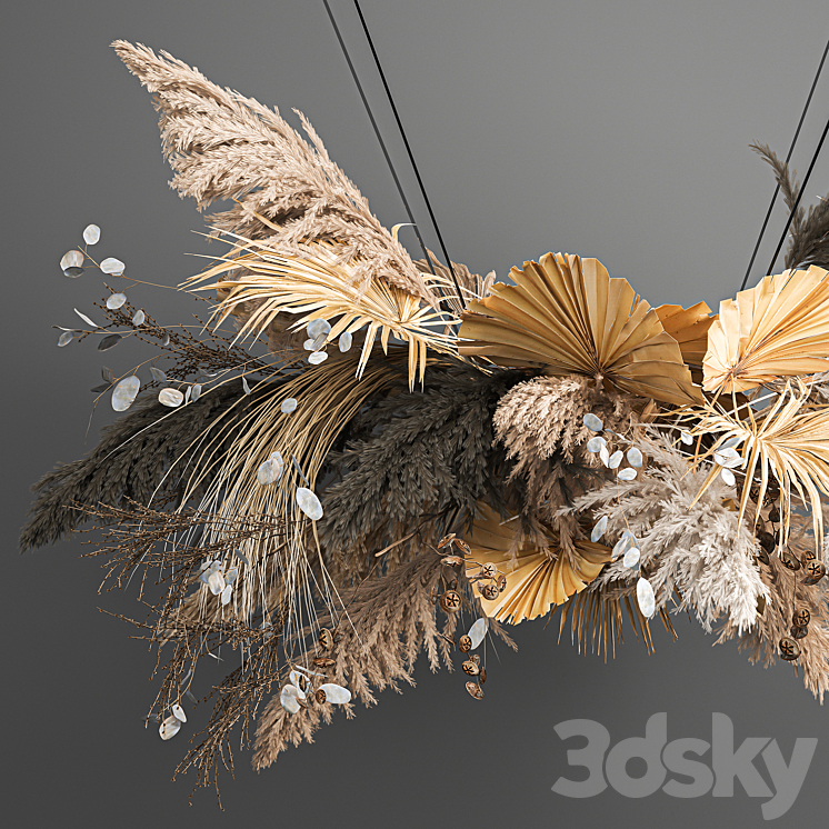 Hanging installation bouquet of dried flowers with pampas pampas grass reeds suspension wedding decor and decoration. 189. 3DS Max - thumbnail 2