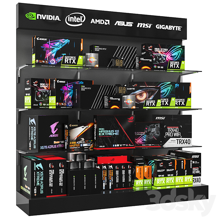 PC accessories showcase 3D Model Free