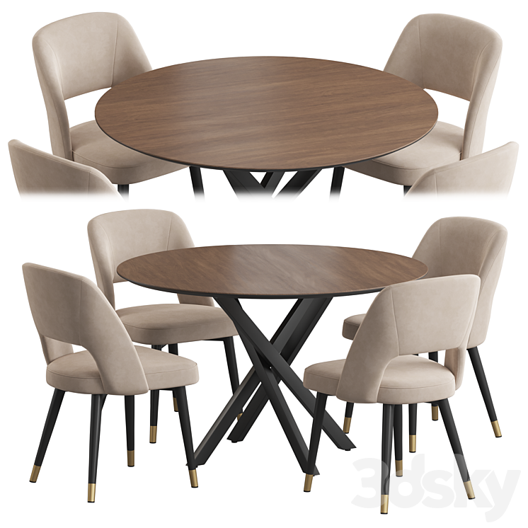 Ritz table Hudson stool dining set 3DS Max - thumbnail 1