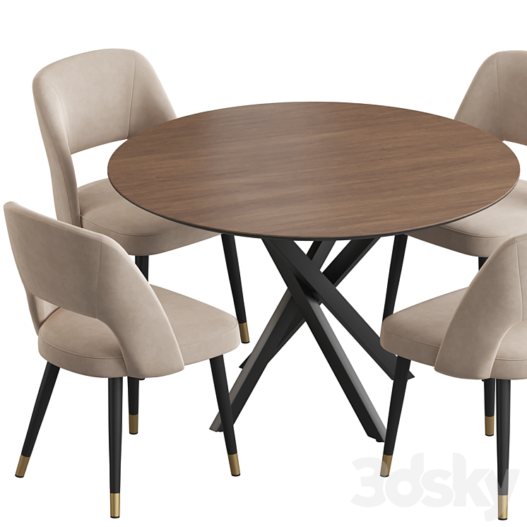 Ritz table Hudson stool dining set 3DS Max - thumbnail 2