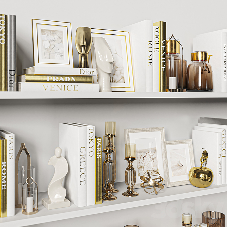 Decorative Set 37. White and gold books. 3D Model