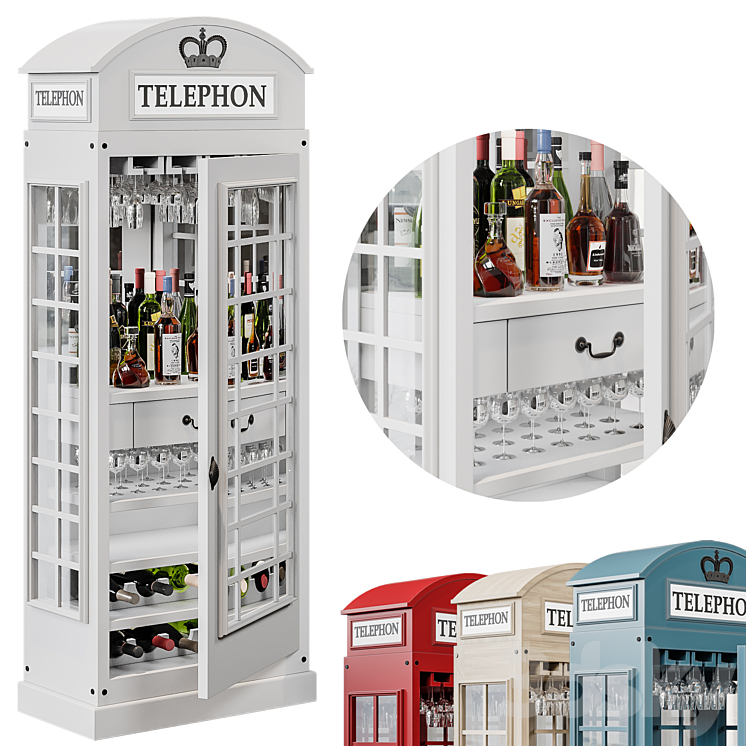 Telephone Box Drinks Cabinet 3DS Max - thumbnail 2