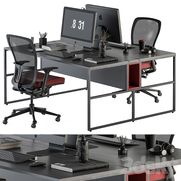 employee Set Red and Black – Office Furniture 245 3DS Max - thumbnail 1