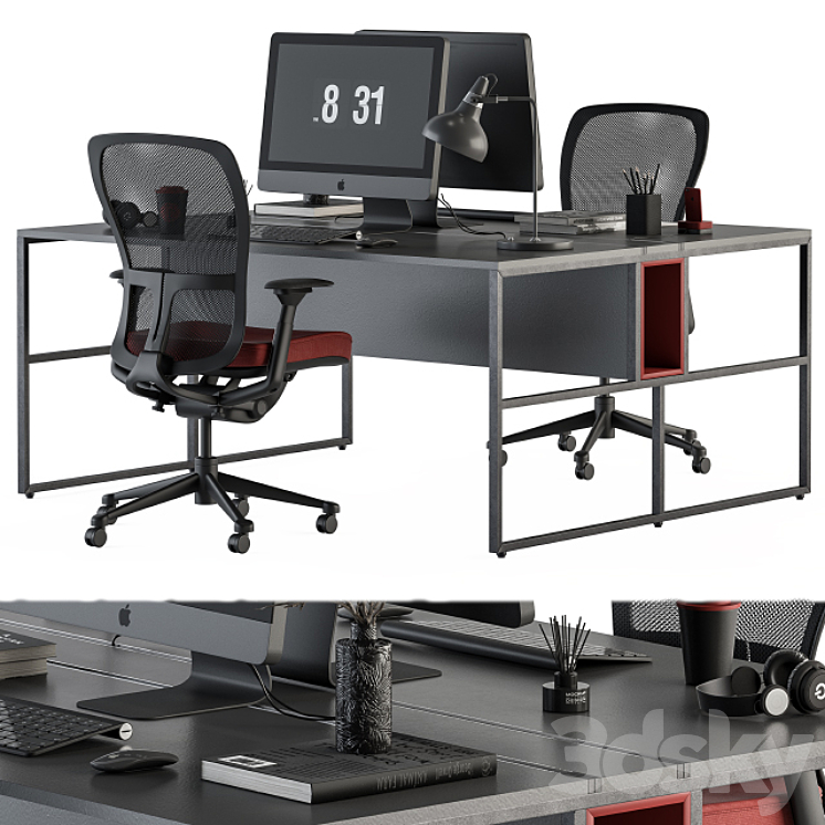 employee Set Red and Black – Office Furniture 245 3DS Max - thumbnail 2