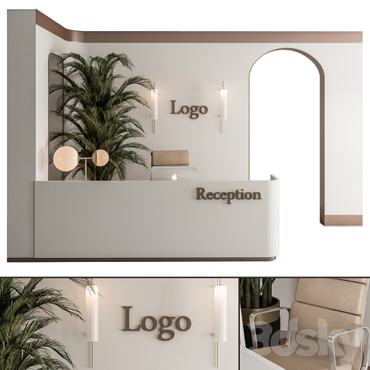 Reception Desk and Wall Decoration – Office Set 239 3DS Max - thumbnail 1