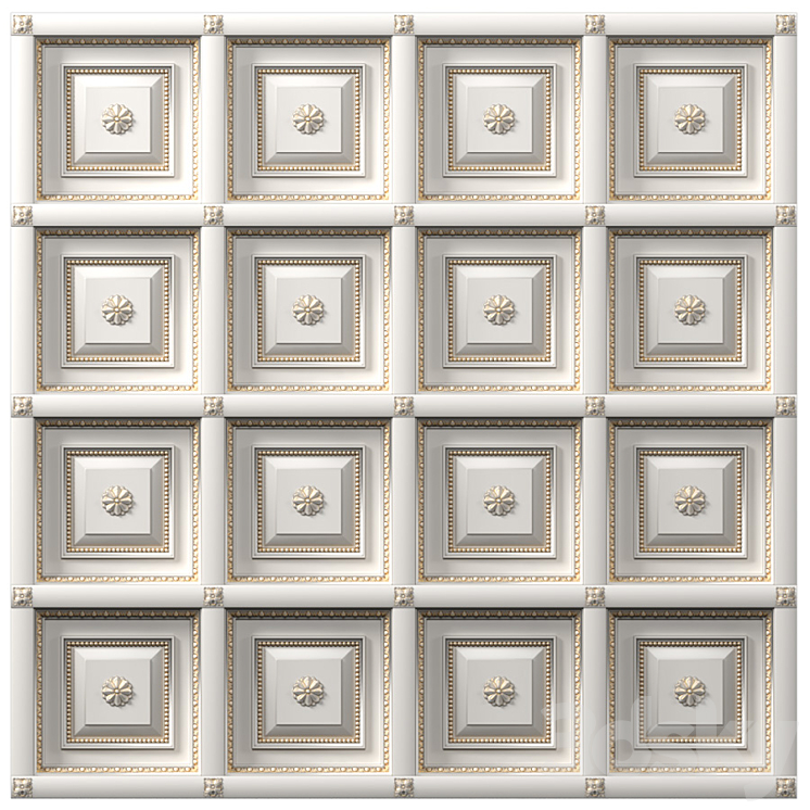 Classic coffered ceiling with gilding. Coffers Tile 3D Model