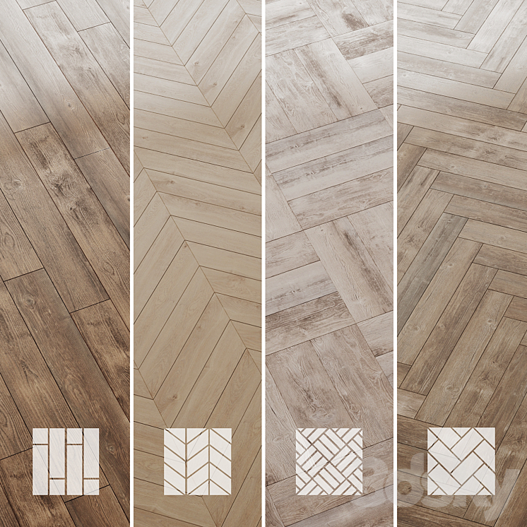Wood floor Pine Oak Set 3 3D Model