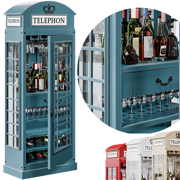 Telephone Box Drinks Cabinet 3DS Max - thumbnail 1