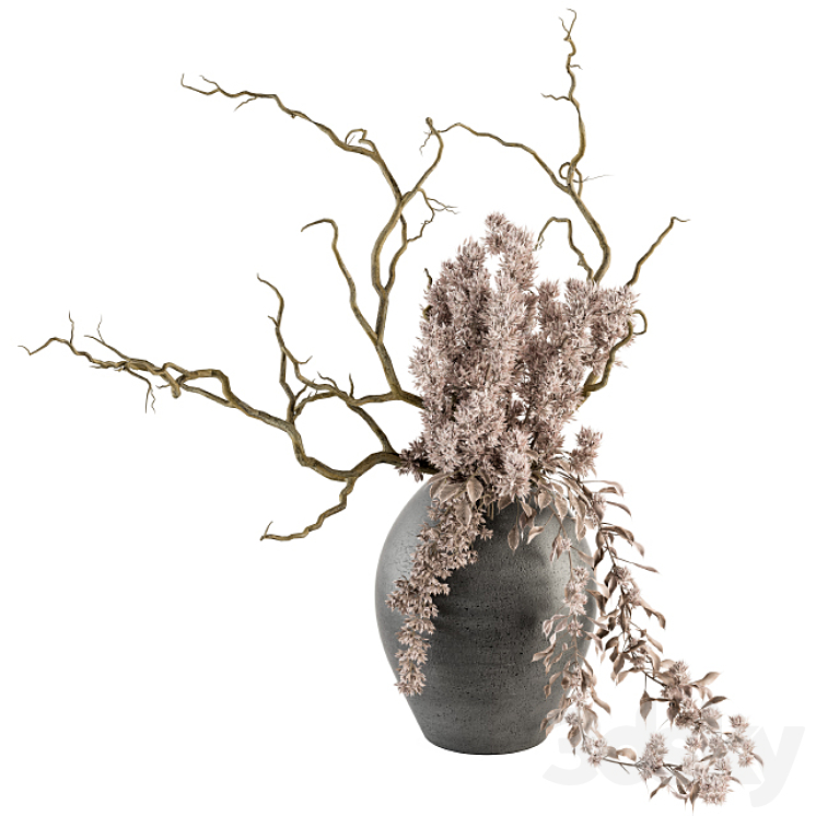 Bouquet – Dried Branch in Concrete vase 71 3DS Max - thumbnail 1