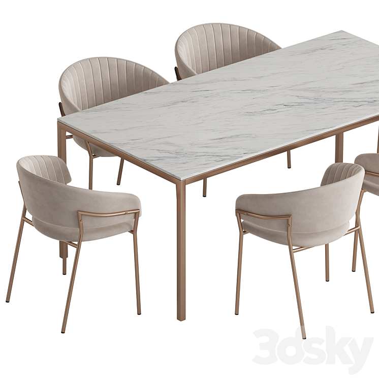 West Elm Frame table Piza chair dining set 3DS Max - thumbnail 2
