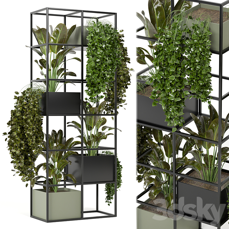 indoor plants in rusty concrete pot on metal shelf – Set 122 3DS Max - thumbnail 1