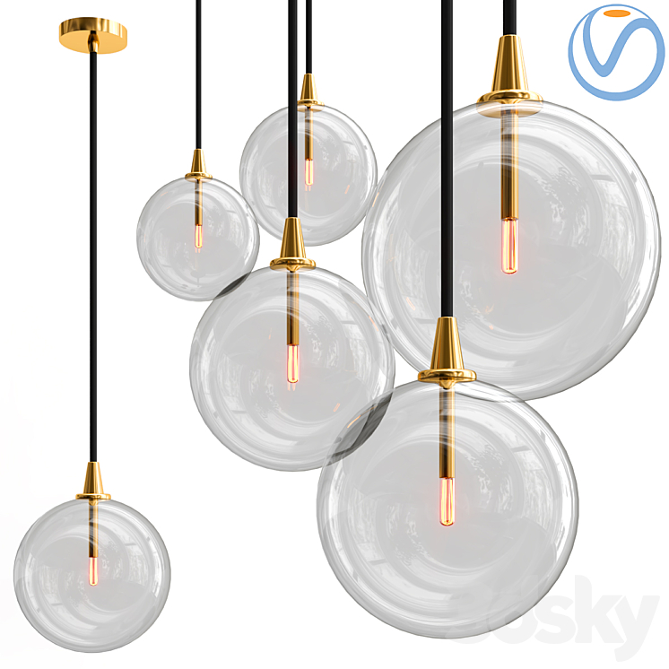 Glass Globe Mobile Cluster Pendant light 3D model