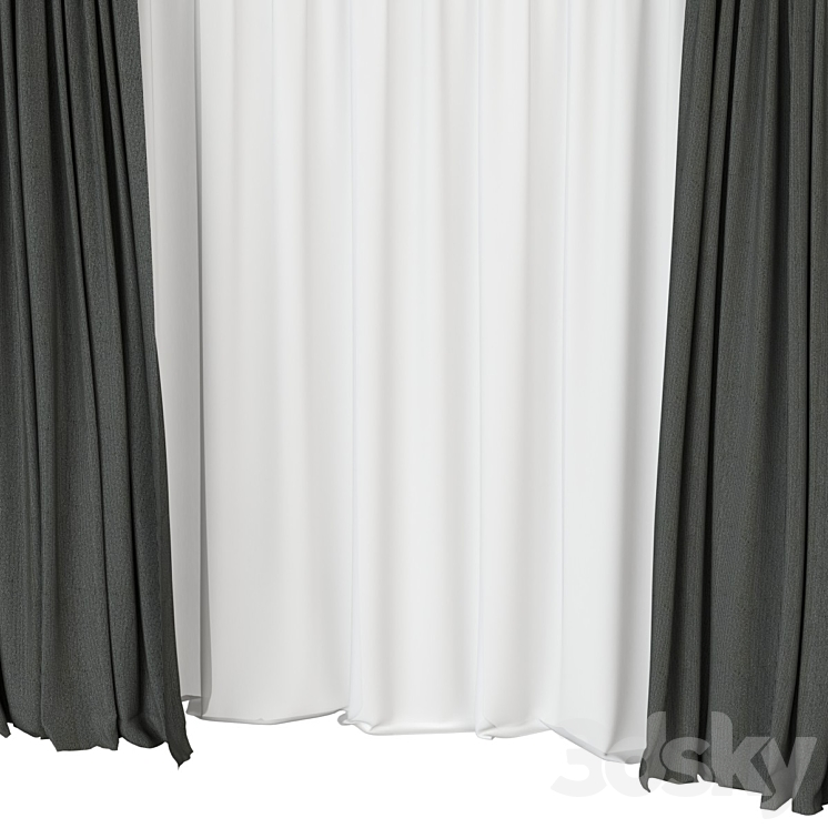 Curtains with tulle 3D Model