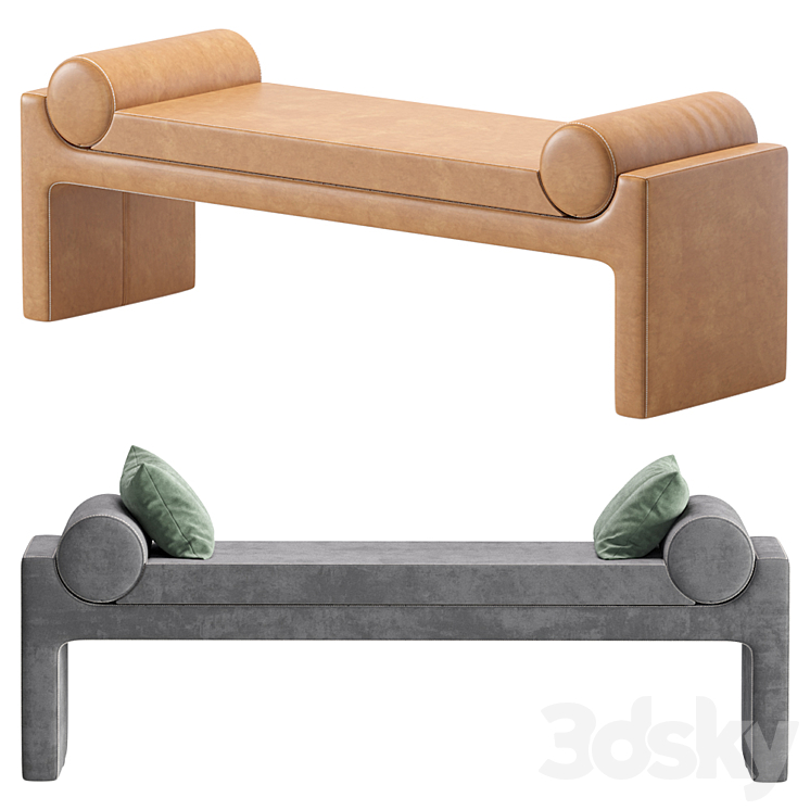 Coco Republic Bleecker Bench Velvet and Leather 8 set 3DS Max - thumbnail 2