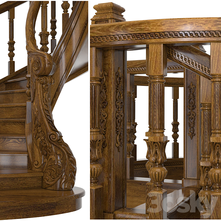 Spiral staircase classical 3DS Max - thumbnail 2