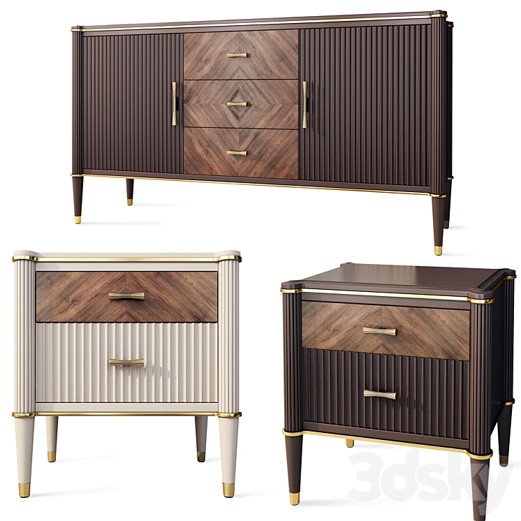 Chest of drawers and bedside tables Venice. Nightstand sideboard by Classico Italiano 3DS Max - thumbnail 1