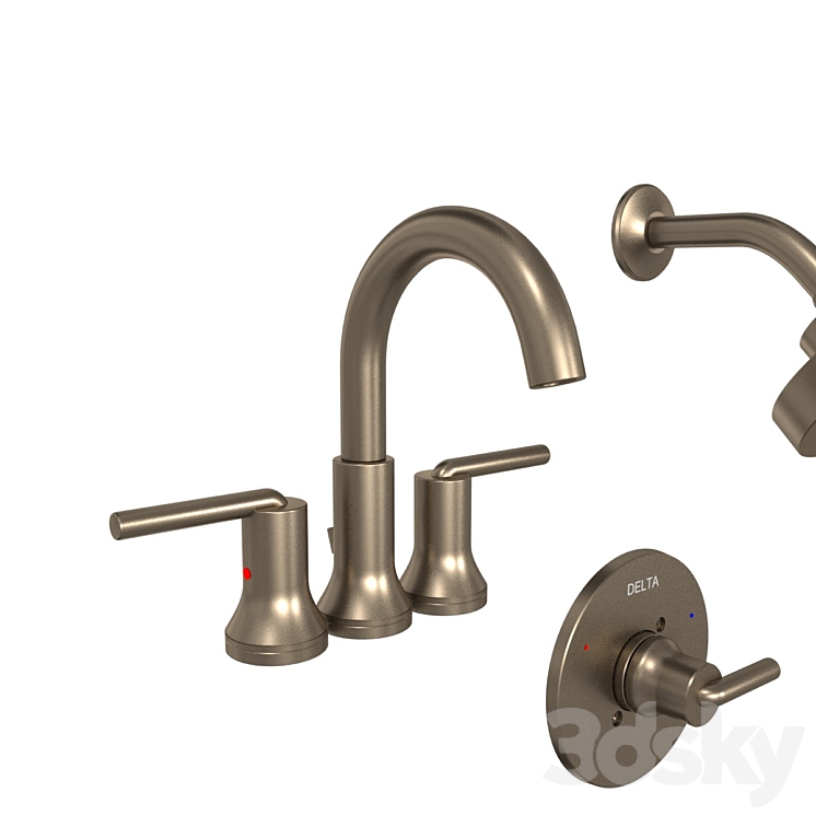 Delta faucet tap fixture tub shower 3DS Max - thumbnail 2