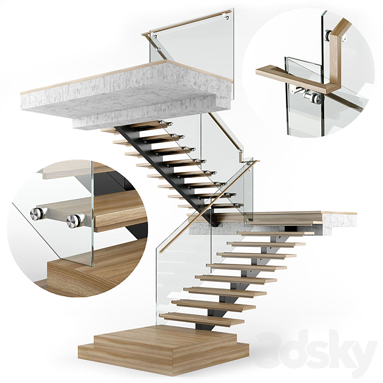 Modern interior stair 07 3D Model