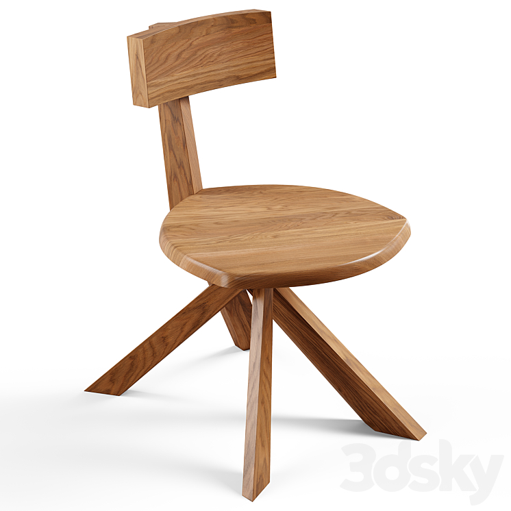 Pamono – Solid Elm Model S34 Dining Chair by Pierre Chapo 1960s 3DS Max Model - thumbnail 2