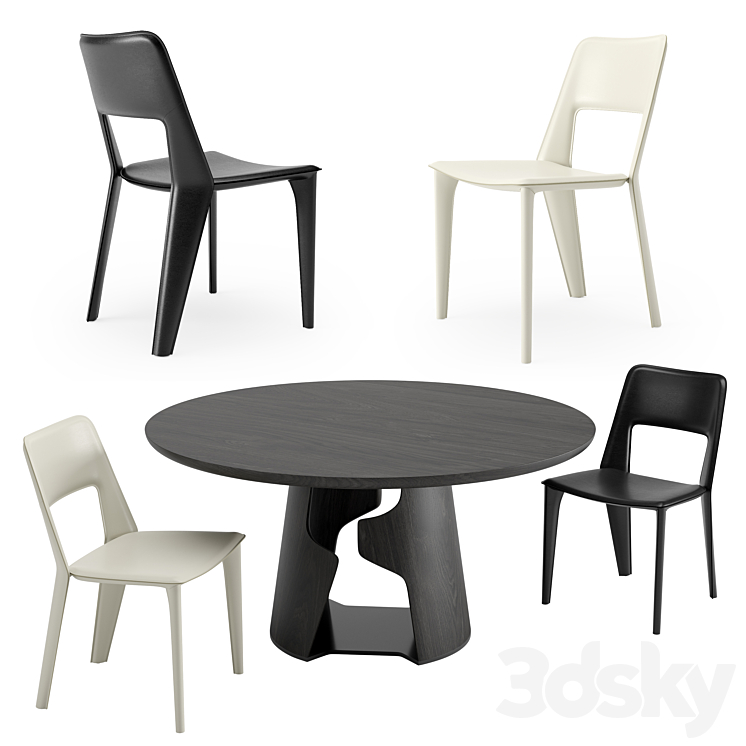 Holly Hunt Pelle Dining Chair + Cava Dining Table 3DS Max - thumbnail 1