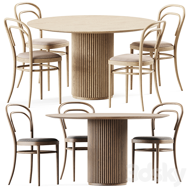 Table Palais royal By asplund and Bentwood Chair 215 by Thonet 3DS Max - thumbnail 1