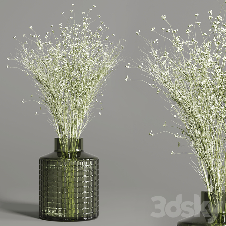 collection Plants Bouquet Indoor glass vase 3DS Max - thumbnail 2