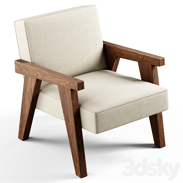 Zara Home – The walnut armchair with hemp upholstery 3DS Max - thumbnail 2