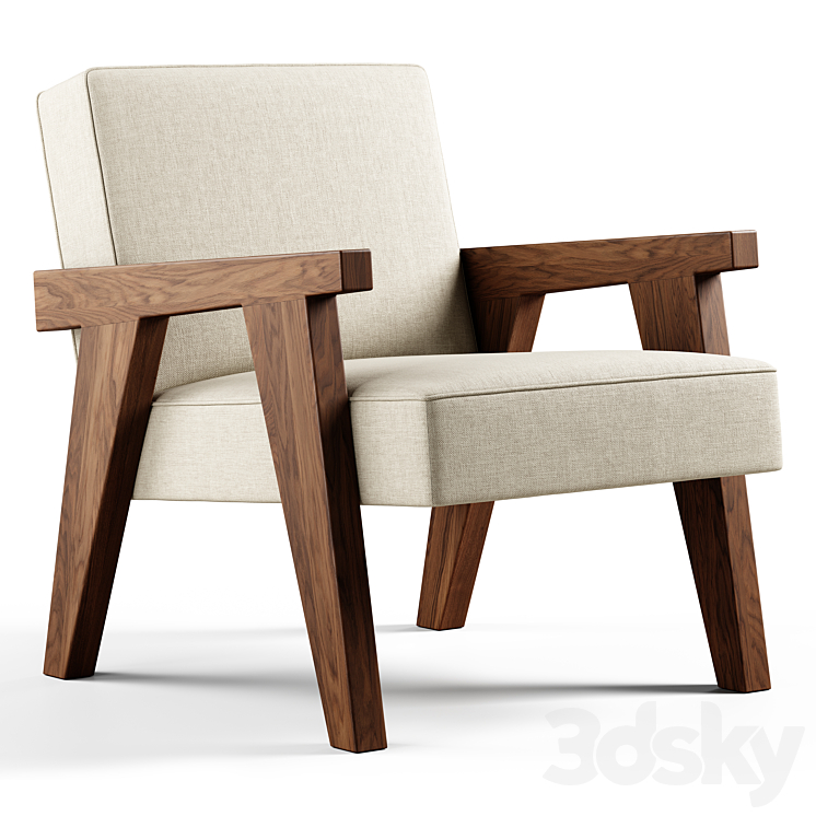 Zara Home – The walnut armchair with hemp upholstery 3DS Max - thumbnail 1