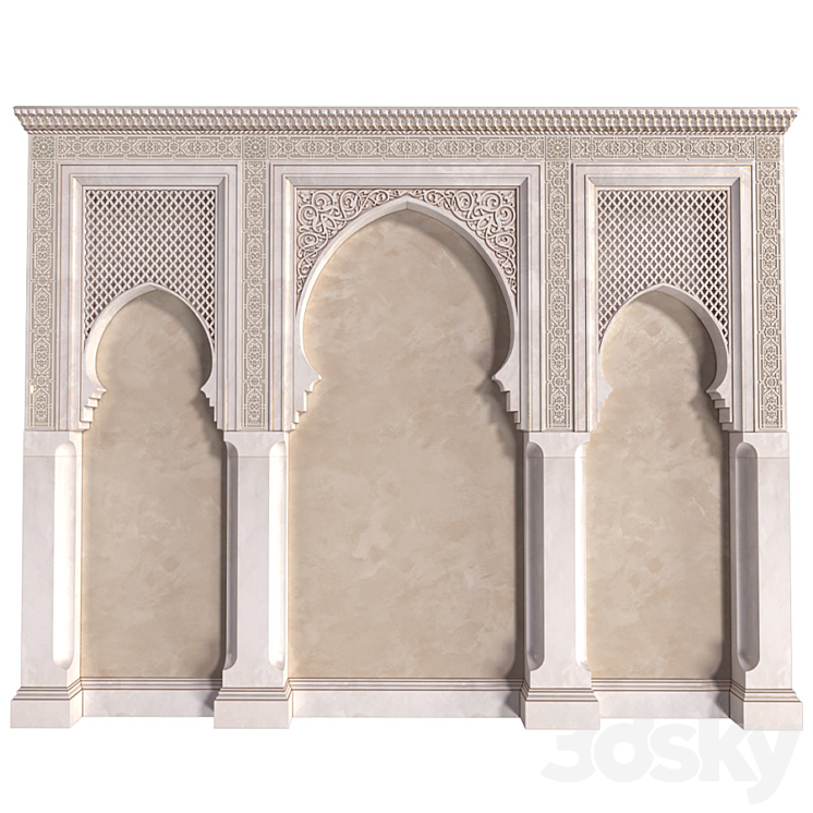 Arch in oriental style. Arab decorative wall. Arabic wall.Oriental Wall paneling 3D Model