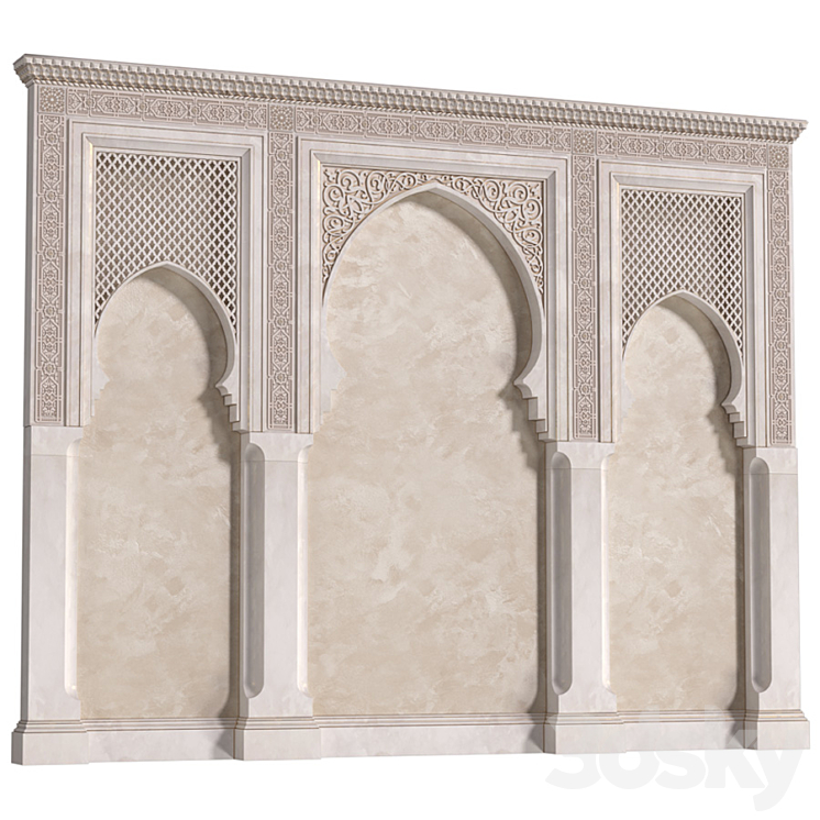 Arch in oriental style. Arab decorative wall. Arabic wall.Oriental Wall paneling 3DS Max - thumbnail 2