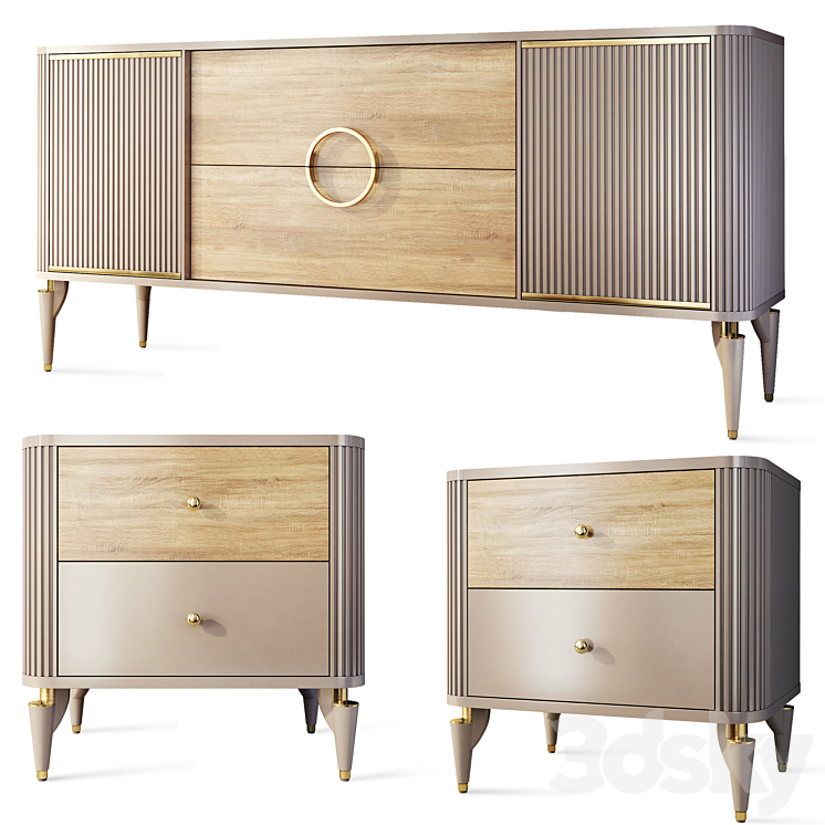 Chest of drawers and bedside table Art Deco Sanvito. Nightstand sideboard Bellona 3DS Max - thumbnail 1