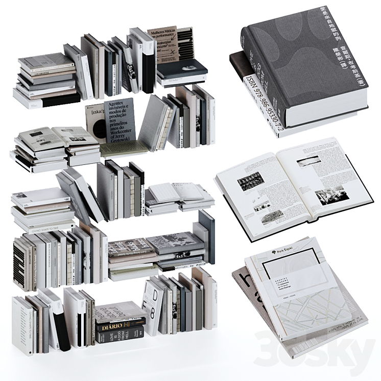 Gray and white books set vol4 3D Model