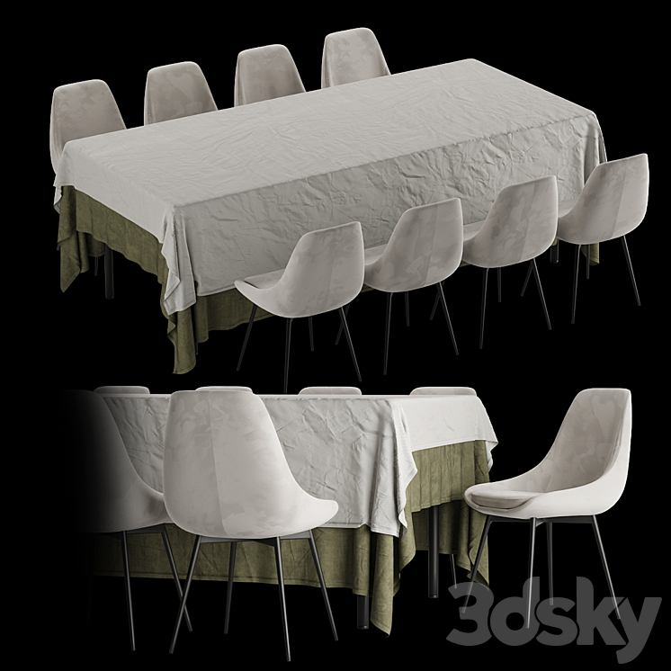 Zara home table + East Side chair | Table set 3DS Max Model - thumbnail 1