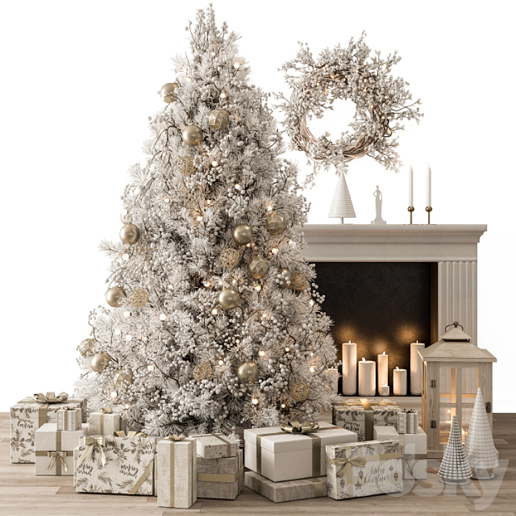 Christmas Decoration 26 – Christmas Gold and White Tree with Gift 3DS Max - thumbnail 1